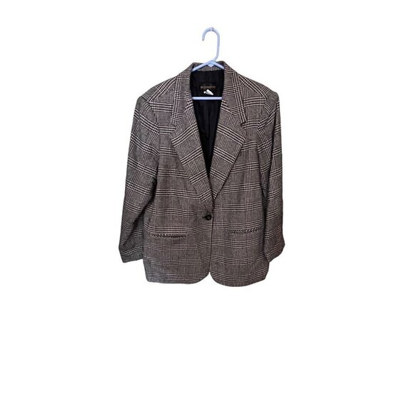 Requirements Wool Blend Black & White Plaid Blazer Size 16 Office career busines - Picture 1 of 7
